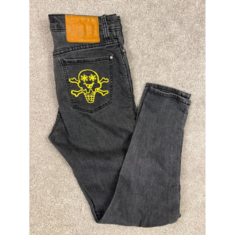 Billionaire Boys Club Ice Cream Jeans Black Yellow Cones Bones Embroidered 30